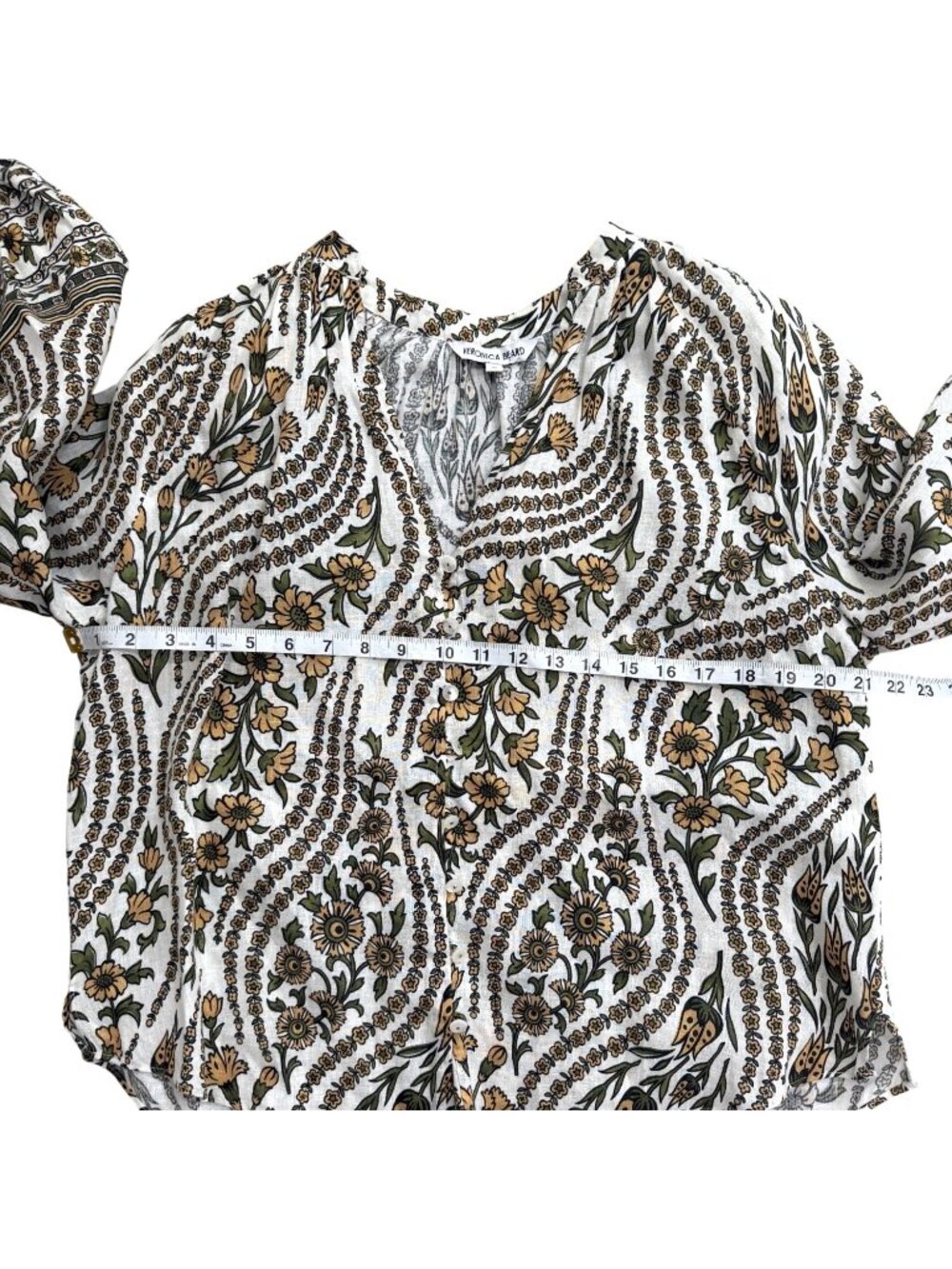 Veronica Beard Women Size 10 Ailani Floral Linen Top Button-Up Long Sleeve - Picture 5 of 8